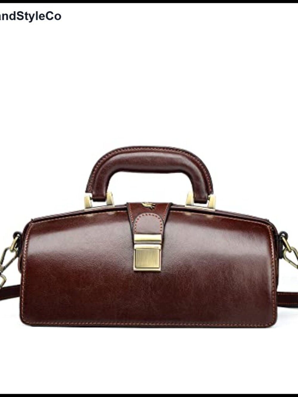 Genuine Leather Doctor Bag Brown Shoulder Bag Handbag Buckle Women's Vintage
